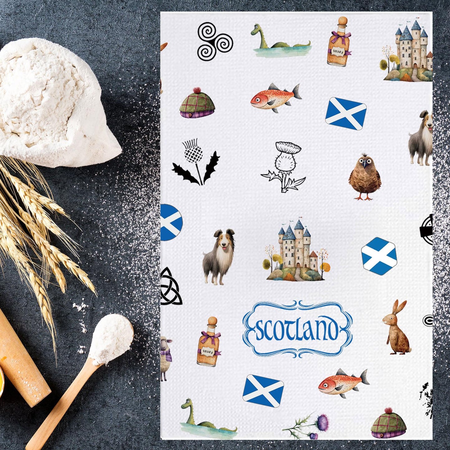 JNIAP Scottish Kitchen Towel - Scottish Thistle Pattern, Highlander Gifts (Scotland)