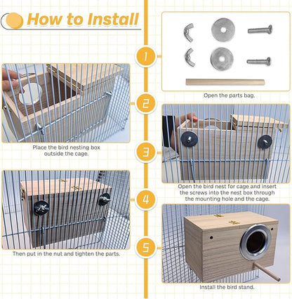 PINVNBY Parakeet Nesting Box Bird House for Cage Wood Mating Box Bird Breeding Box for Lovebirds, Cockatoo, Budgie, Finch, Canary Small and Medium Sized Birds (L:9.8 * 5.3 * 5.3 inch)
