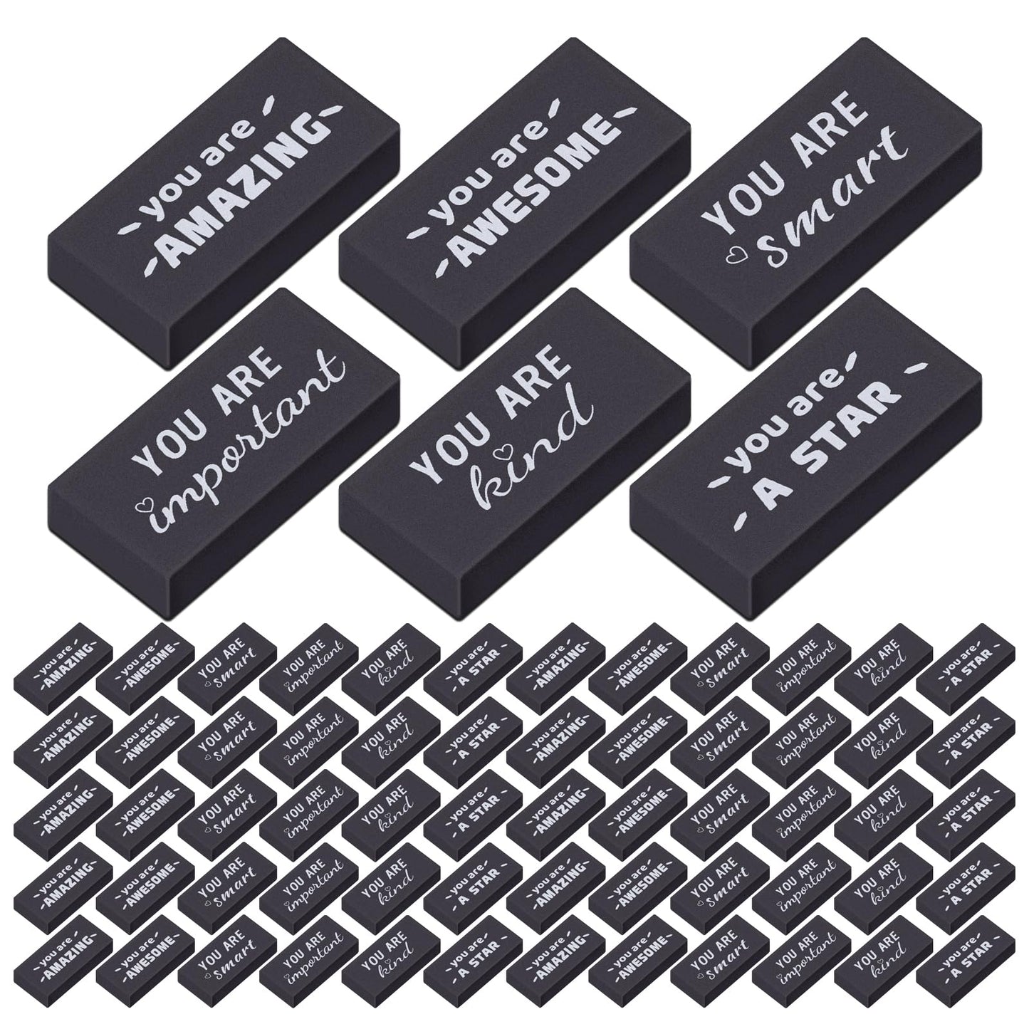 Resurhang 180 Pcs Erasers Bulk for Kids Inspirational Pencil Erasers Bulk for Drawing Motivational Big Eraser School Supplies for Classrooms Back to School Office (Motivational,Black)