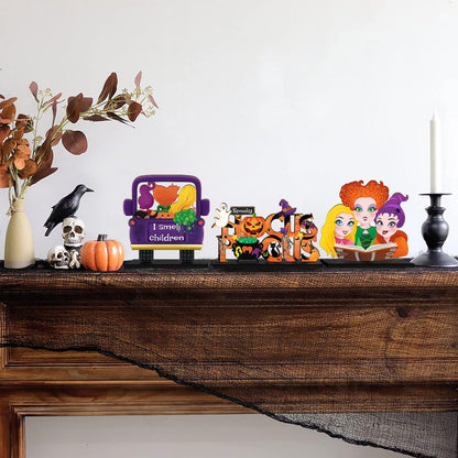 3 Pieces Hocus Pocus Halloween Table Sign Decorations, Halloween Witch Sisters Wooden Centerpiece Table Signs Truck I Smell Children for Kitchen Home Halloween Party Supplies