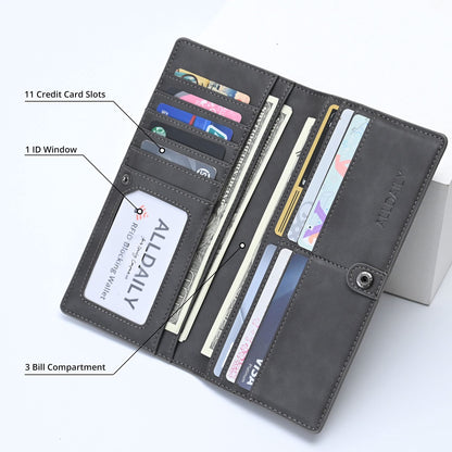 Alldaily Ultra Slim Thin Women Wallet RFID Blocking Credit Card Holder Bifold Long Ladies Billfold (Grey)