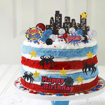 38pcs Spider Theme Cake Toppers, Spider Cake Decorations Foam Balls Happy Birthday Spider Web Decorations for Boys Men Birthday Baby Shower Spider Theme Parties