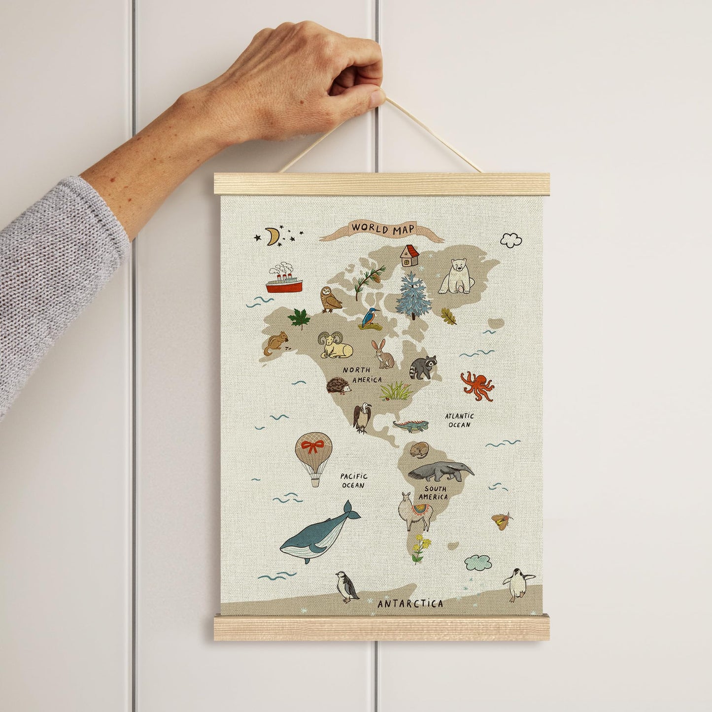 BCUANGD Classroom Wall Decor - Toddlers Kids Wall Art Poster Hanger with Wood Frames Set of 2, Educational Maps Wall Hanging Canvas Decor for Playroom Nursery Toddler Kids Room, 12x16 Inches