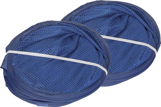 Simple Houseware Mesh Pop-Up Laundry Hamper Basket with Side Pocket, Dark Blue - 2 Pack