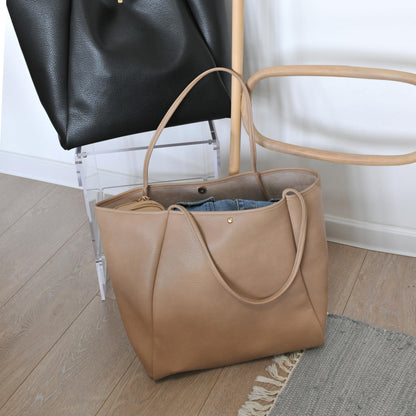 Oversize Pu Leather Tote Women Weekender Bag Shopper Handbag Travel Purse (Nude)