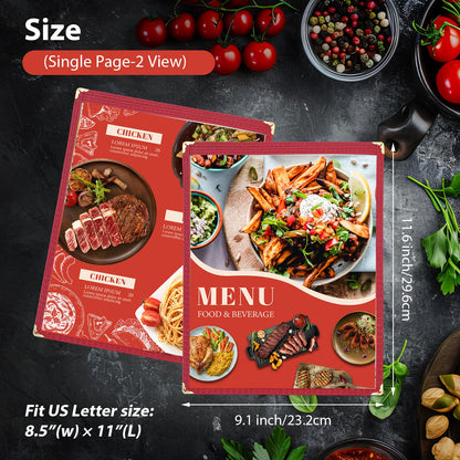 FLKQC 10 Pack 8 View Restaurant Menu Covers, Fits 8.5" x 11" Paper, Transparent Recipe Menu Covers Holders for Kitchen, Drink, Wine Menu Covers Burgundy (10, 8.5"x 11" (4 Page, 8 View))