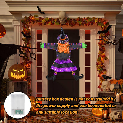 Finphoon Crashing Witch Into Tree Halloween Decoration Lighted Flying Witch Crashing into Tree, Halloween Trees Decorations, Flying Witches Hanging Decor for Yard, Garden, 48" H