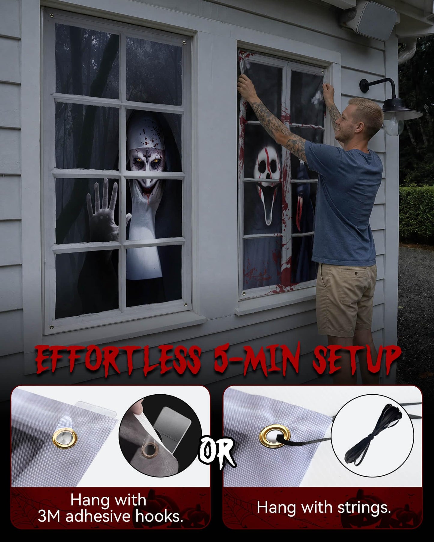 YUSPENYE 2 Pack of Halloween Sister Ghost Window Door Cover, Halloween Decoration, Party Decors