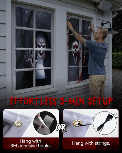 YUSPENYE 2 Pack of Halloween Sister Ghost Window Door Cover, Halloween Decoration, Party Decors
