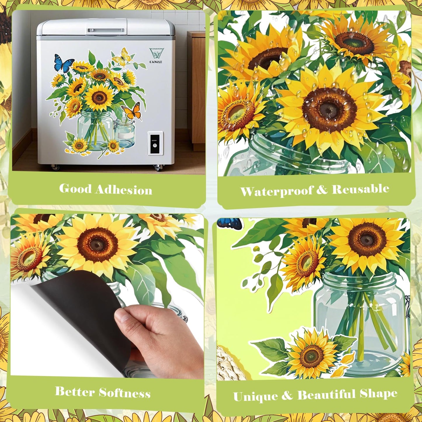 6Pcs Flower Dishwasher Magnet Cover Sunflower Vase Butterfly Sunflower Fridge Magnetic Dishwasher Sticker Decorations Sunflower Cruise Door Magnet Decorative for Spring Kitchen Refrigerator Cover