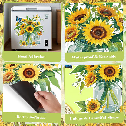 6Pcs Flower Dishwasher Magnet Cover Sunflower Vase Butterfly Sunflower Fridge Magnetic Dishwasher Sticker Decorations Sunflower Cruise Door Magnet Decorative for Spring Kitchen Refrigerator Cover