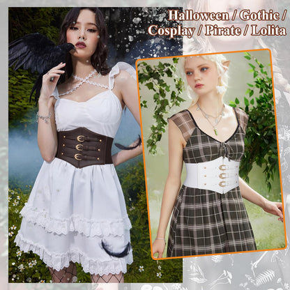 JKEEMI Women Corset Belt Wide Stretchy Waspie Elastic Waist Belt with Gold Buckle for Daily Cosplay Halloween Costume