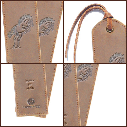 Leather Bookmarks for Men and Women | Quality Mens Bookmark with Jumping Horse | 2 Smooth Handmade Book Markers for Men Women Book Lovers Readers (7x2") Leather-Gift | Sovereign-Gear