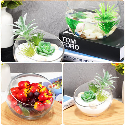 GANAZONO Succulent Planter Pot Set of 2 Half-Round Glass Hydroponic Flower Bowls for Indoor Plants and Home Decoration 5.90X4.33X2.36 Inches
