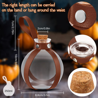 Patelai 2 Pcs Halloween Glass Potion Bottles with Belt Cork Renaissance Witch Costume Accessories Witch Props Potion Bottle for Halloween Party Decor Cosplay DIY Crafts Gift (Brown)