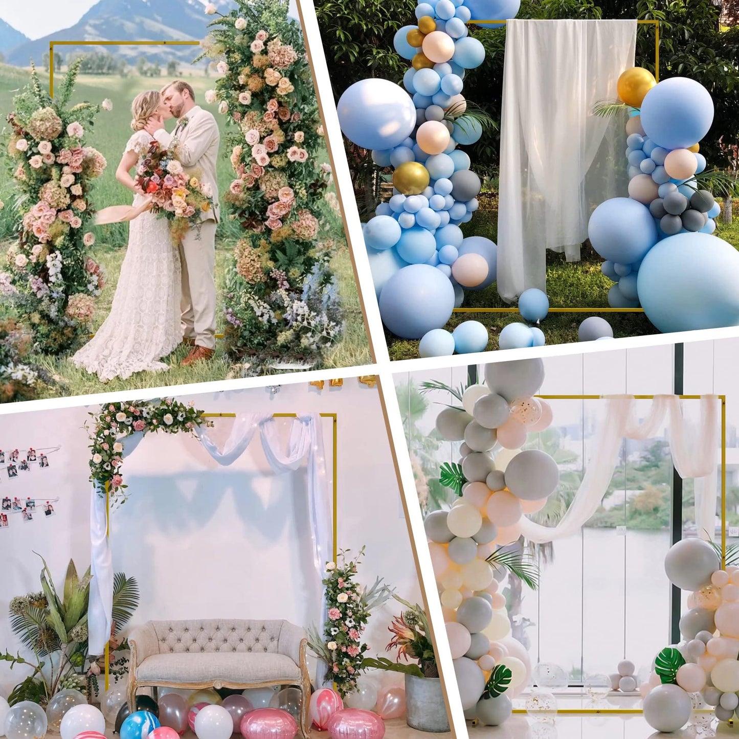 Wokceer Backdrop Stand Square Wedding Arch 6.6FT x 5.2FT Gold Metal Balloon Arch Backdrop Stand for Wedding Ceremony Birthday Party Baby Shower Photo Booth Background Decor
