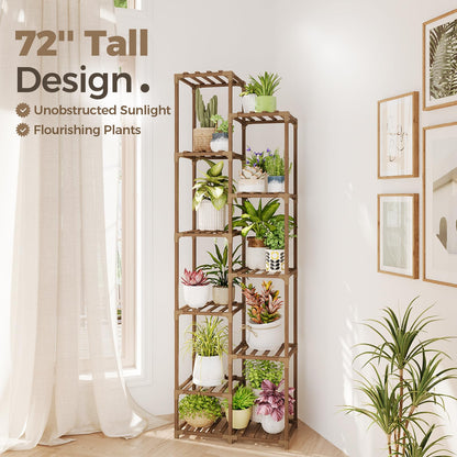 Bamworld Plant Stand Indoor Outdoor 11 Tier Tall Large Wood Plant Shelf Multi Tier Flower Stands Garden Shelves Wooden Plant Display Holder Rack for Living Room Corner