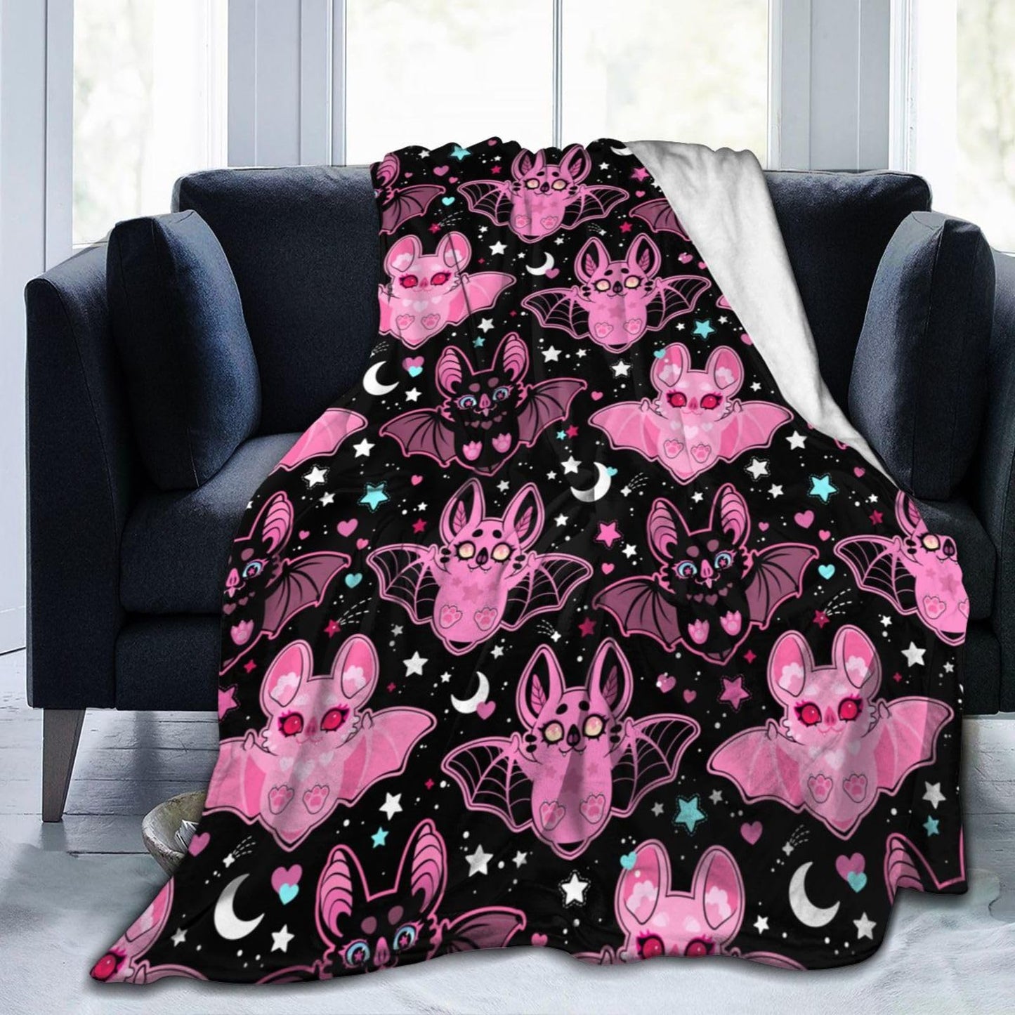 Pink Bat Throw Blanket Soft Fleece Blanket Men Women Gift for Kids Boys Girls for Party Couch Sofa Bed Deco Blankets 50"x40"