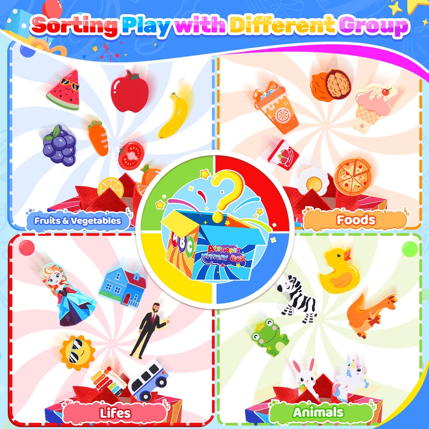 KMTJT Montessori Alphabet Mystery Box Toys for Toddlers Age 1 2 3 4 5, 26Pcs Fine Motor Sensory Sorting Games, Preschool Learning Activities & Speech Therapy, Christmas Birthday Gifts for Boys Girls