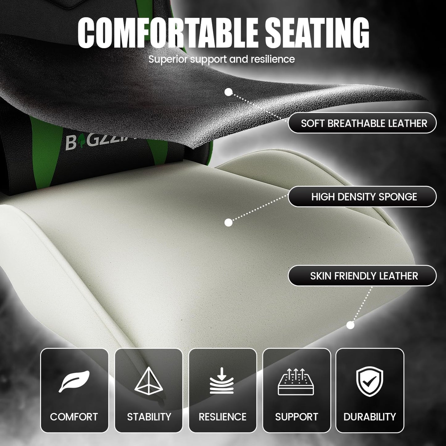Bigzzia Gaming Chair, Computer Game Chair with Lumbar Support, Comfortable Video Game Chairs for Adults Kids, Racing Style Gamer Chair with 360°-Swivel Seat and Headrest