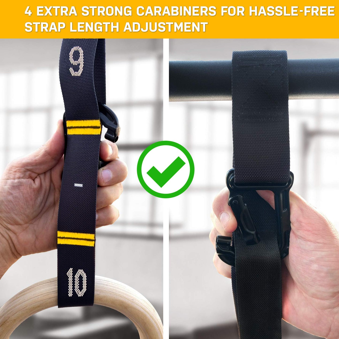 Double Circle Gymnastics Rings with Quick Adjust Numbered Straps and Exercise Videos Guide - Full Body Gym Rings - Calisthenics Rings Wooden Rings 1.25"