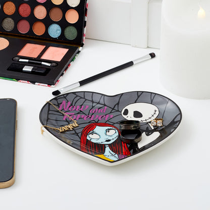 Disney The Nightmare Before Christmas Jewelry Dish - Ceramic Trinket Tray - Now and Forever Jack and Sally Heart Ring Dish