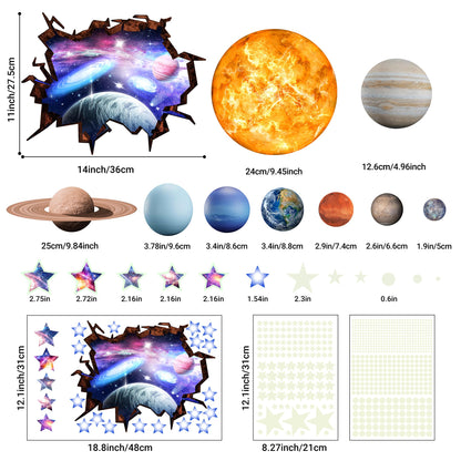 Robmoda Stars and Planets Wall Decals Glow in The Dark, Sun Solar System Stickers for Ceiling, Space Wall Sticker for Kids Room (Blue)