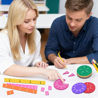 Meetory 134 Pcs Magnetic Fraction Tiles & Fraction Circles - Math Manipulatives for Preschool Elementary School Educational Resources Classroom Educational Kit