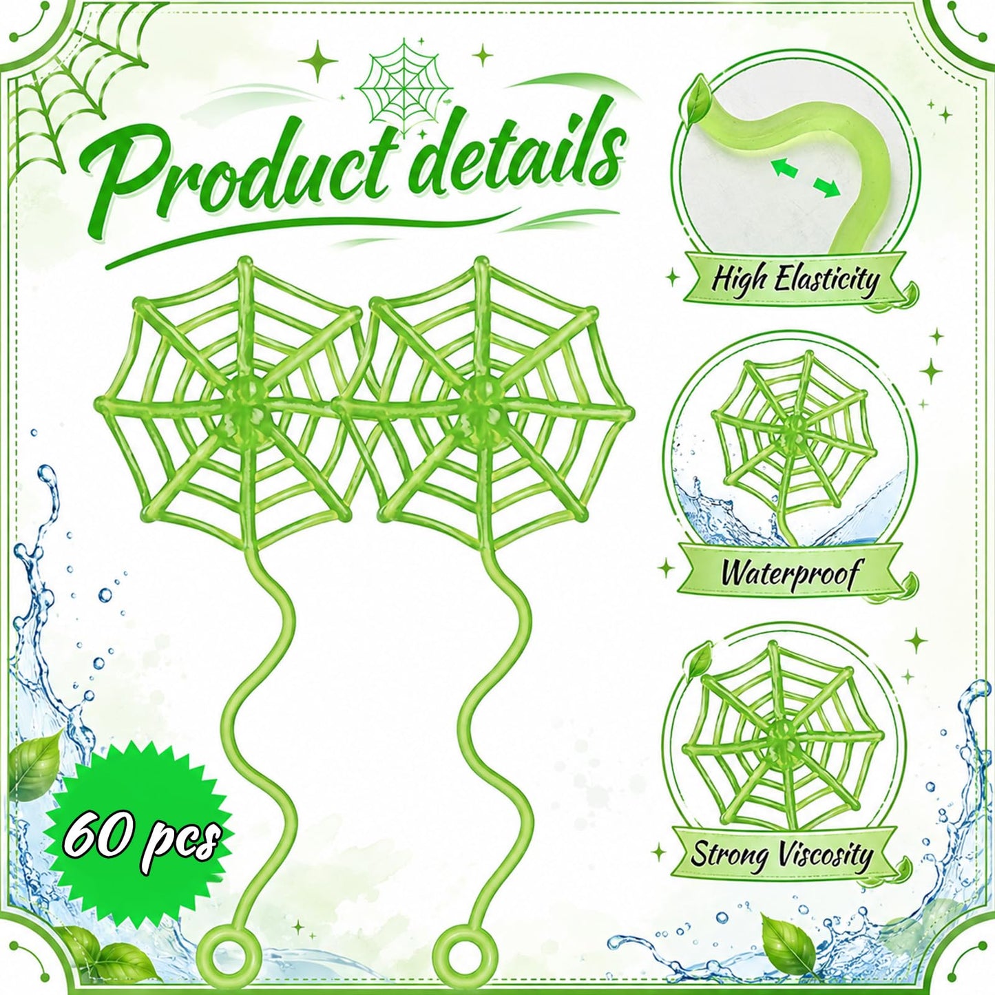 Thenshop 60 Pcs Halloween Sticky Spider Web Party Favors Glow in the Dark Sticky Web Hand Toys for Kids 6.3 Inch Goodie Bag Stuffers for Classroom Prizes Birthday Party Supplies