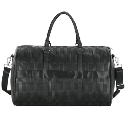 AGVOTK Luxury Black Woven Leather Weekender Duffel Bag Men Women Travel Carry-on, Large Overnight Bag with Handles & Adjustable Shoulder Strap