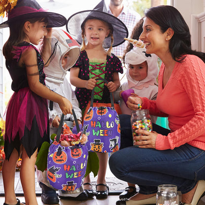 Lainlight Halloween Candy Bags Draw String Trick or Treat Bag with Pumpkin Face for Kids Halloween Party Favors Purple