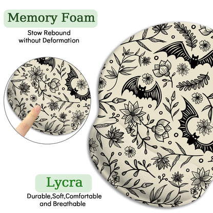 LIMKRIAN Goth Bat Ergonomic Mouse Pad with Wrist Rest, Gaming Mouse Pad with Wrist Support, Funny Computer Mousepad with Non-Slip Pain Relief PU Base, Gothic Office Desk Accessories Decor Supplies