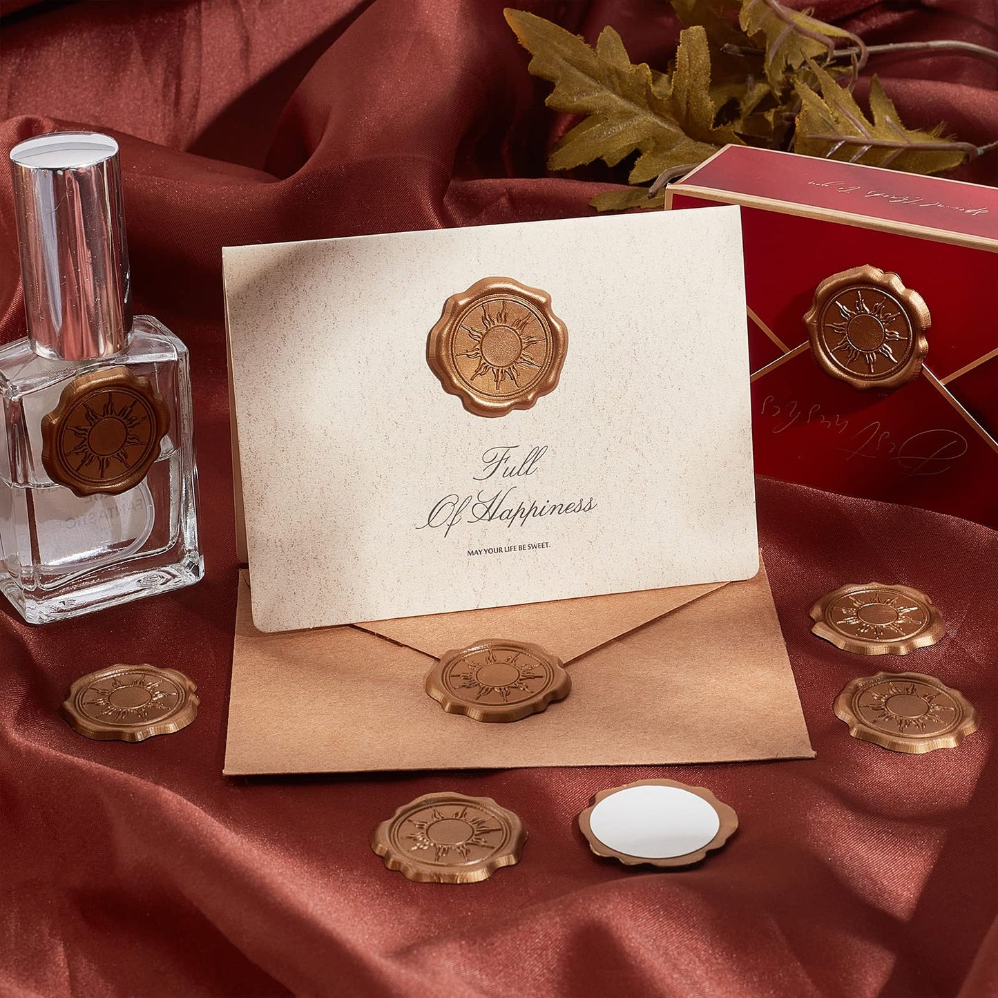 CRASPIRE 60pcs Adhesive Wax Seal Stickers Sun Wax Seal Stamp Stickers Self Adhesive Gold Vintage Wax Seal Envelope Stickers for Wedding Invitation Cards Party Favors Craft Gift