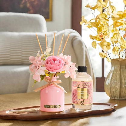 Cocorrína Reed Diffuser Refill Sandalwood Rose 10.2oz (300ml) with 8 Sticks - Premium Long-Lasting Floral Essential Oil, Home Fragrance for Bedroom, Bathroom Home Decor