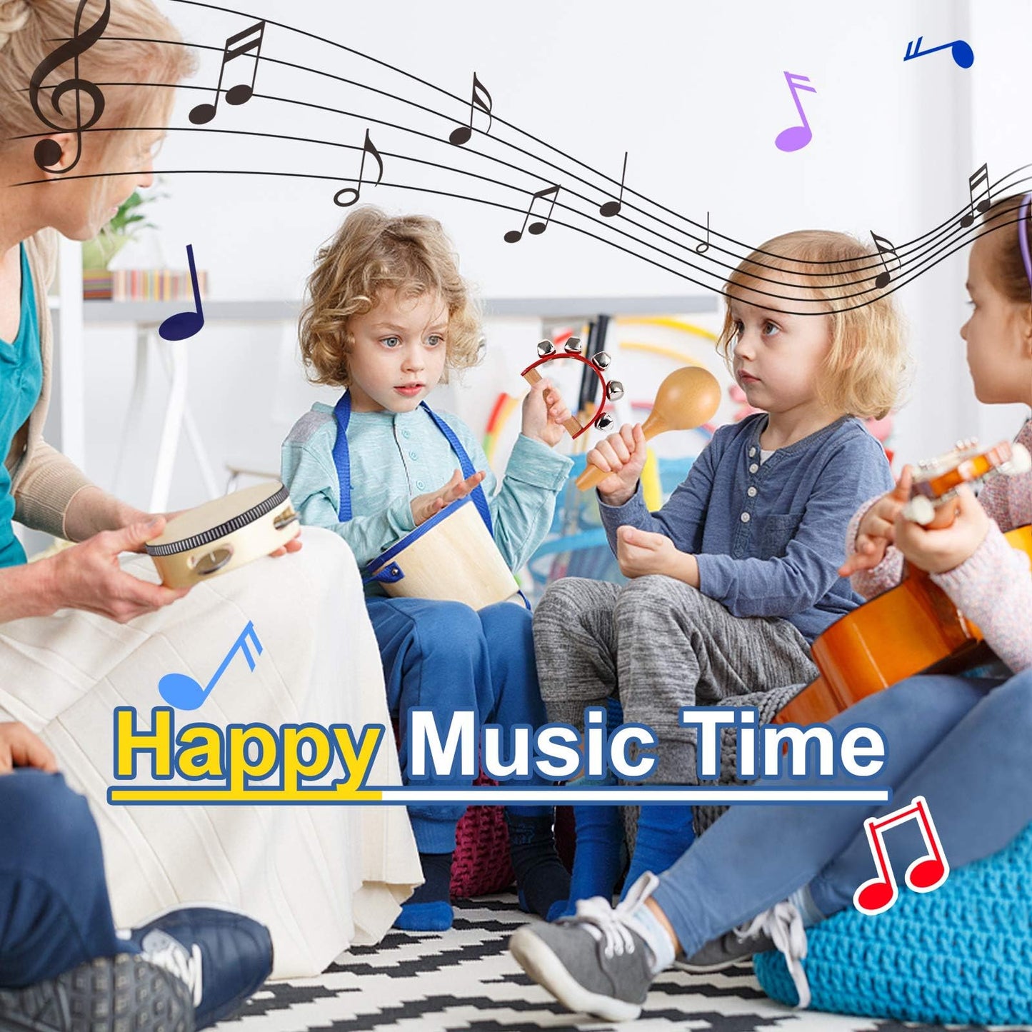 LOOIKOOS Toddler Musical Instruments Montessori Natural Wooden Percussion Instruments for Kids Preschool Educational Musical Toys Set for Boys and Girls with Storage Bag