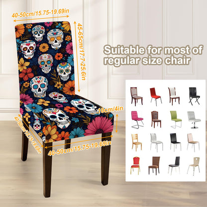 ANNA QUEEN Halloween Sugar Skull Chair Covers for Dining Room and Kitchen Set of 4 – Stretchable Floral Day of the Dead Chair Slipcovers, Festive Halloween and Holiday Décor