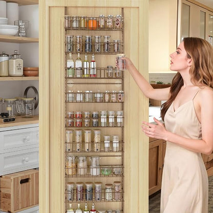 ElegantArray 10-Tier Pantry Door Oragnizer, Over The Door Pantry Organizer Rack and Storage, Hanging Spice Rack Shelves Door, Home Office Laundry Room Bathroom & Kitchen Organization, Brown