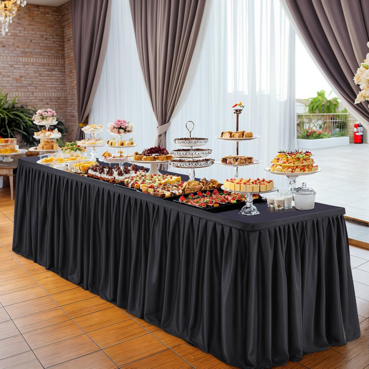 Wish Care Black Table Clothes for Rectangle Tables 6ft, Wrinkle Resistant Fitted Table Cloth with Pleated Ruffle Skirts for Banquet Wedding Baby Shower Folding Tables