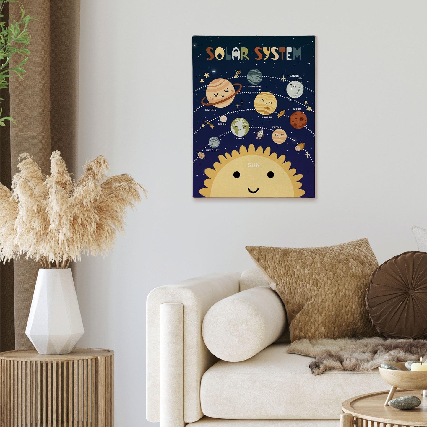 XINCEYWJ Solar Space Room Wall Decor, Solar System Astronauts Rocket Canvas Art Prints Framed, Space Room Decor, Retro Trendy Nursery Wall Art for Kids Girly Boys Toddler Room Classroom, 11x14 In