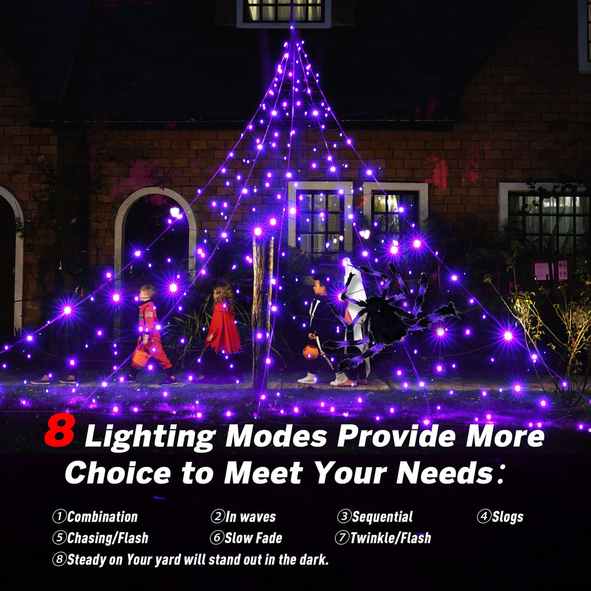 BlcTec Halloween Decorations Giant Spider Web Lights, 19.7ft x 14.7ft Lighted White Spider Web with 250 LEDs, Sturdy Wire Halloween Web Lights with 8 Modes, Waterproof for Yard, Porch Decor (Purple)