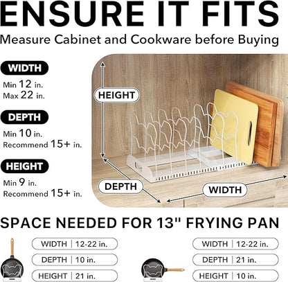 Simple Houseware Expandable Pan Organizer Rack, 10 Adjustable Compartments, White - Kitchen Cabinet Organizer for Pots, Pans, Lids & Bakeware - Pantry & Countertop Storage