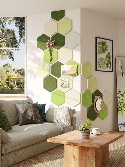 Uoisaiko 8 Pack Hexagon Felt Bulletin Board Tiles - 12" Large Thick Pin Board for Walls with 30 Push Pins, DIY Boards for Office Home School Decor, Aesthetic Hex Cork Board Alternative