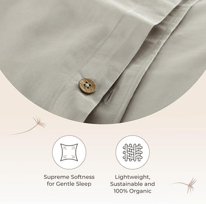 100% Organic Cotton Duvet Cover Queen Size - Naturally Soft Lightweight & Cooling Duvet Cover Set with Decorative Shams - Premium GOTS Certified 300 Thread Count Sateen Weave (Pewter, Queen)