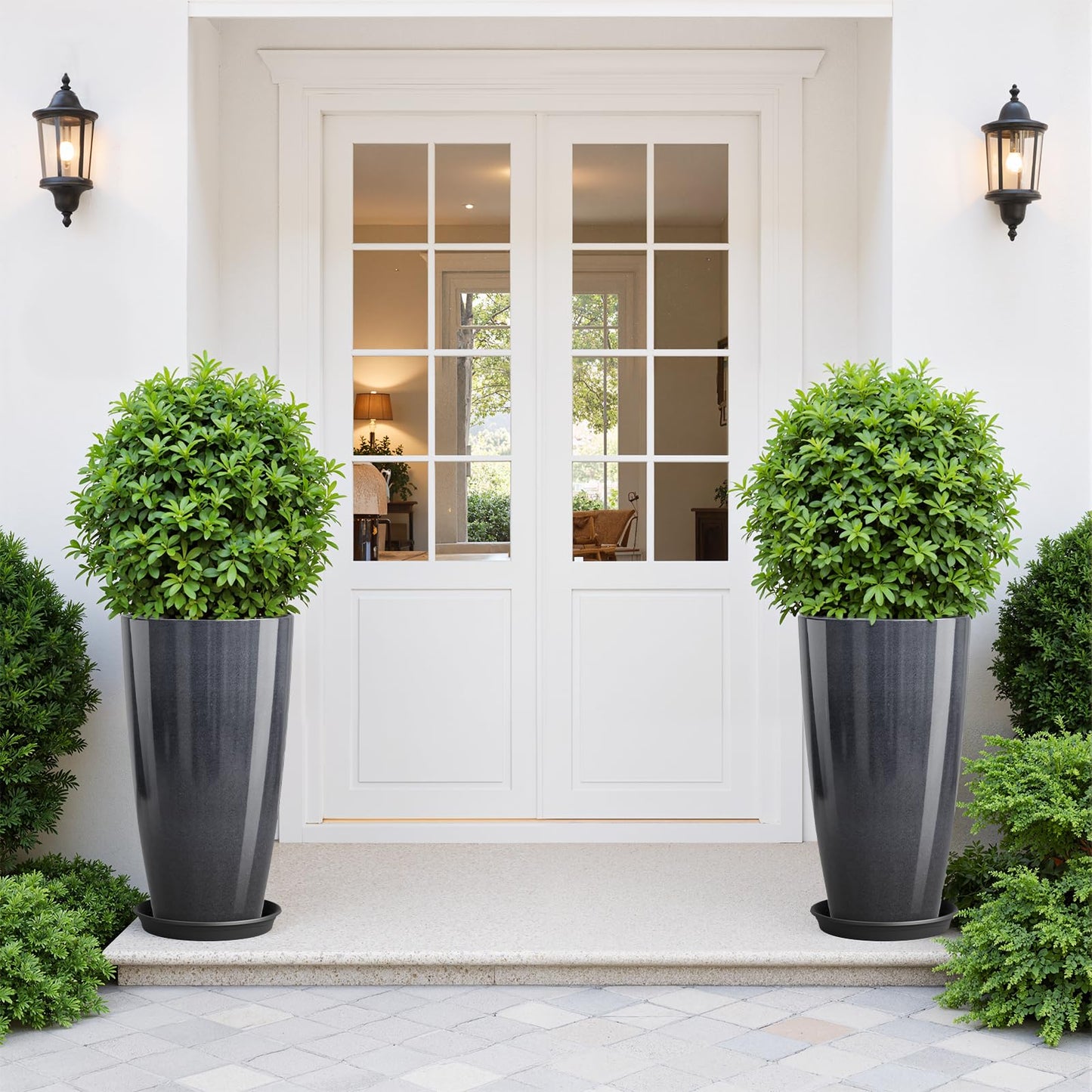 QCQHDU 21 inch Tall Planters for Outdoor & Indoor Plants, 2 Pack Sturdy Plant-Flower-Tree Pots for Front Porch Patio Deck Living Room Decor