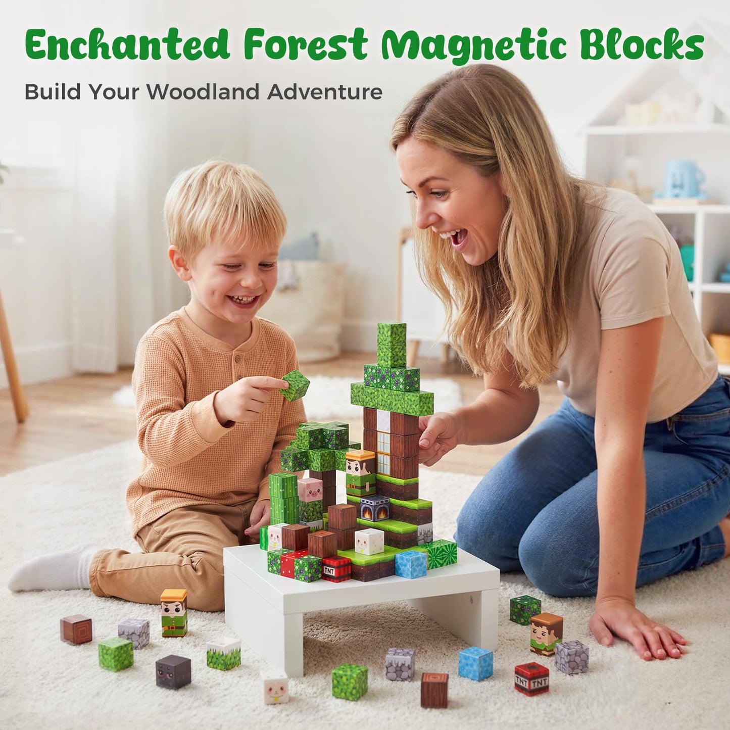3 otters Magnetic Blocks 150PCS Forest Adventure Set, STEM Magnet Cubes & Magnetic Tiles Build Forest World Toys for Kids, Sensory Stacking Gifts for Boys & Girls Birthday