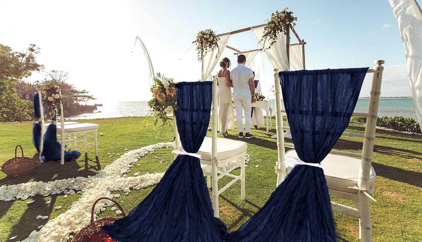 HNPSTBNO 50 PCS Cheesecloth Chair Sashes, Bows Designed ChairSashes, 15.7x70 inch Chair Sashes for Aisle Decorations Universal Chairs Cover Decoration for Wedding Reception Party Banquet (Navy Blue)