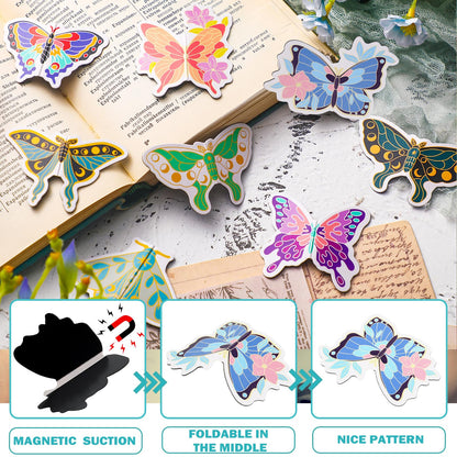 Ireer 60 Pcs Butterfly Magnetic Bookmarks Magnet Butterfly Shape Page Markers Cute Bookmarks Foldable Page Clip for Reading Office Gifts Supplies, 30 Styles