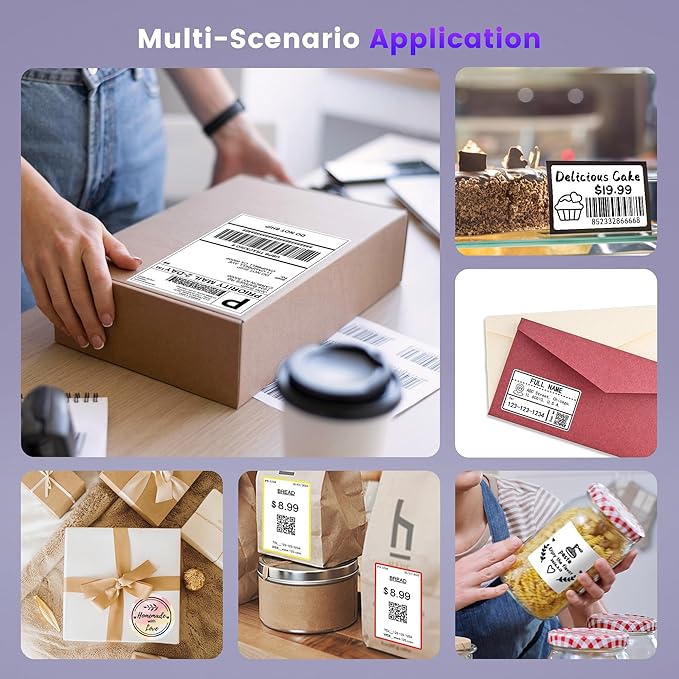 Phomemo D520BT Bluetooth Thermal Label Printer, 4X6 Wireless Shipping Label Printer Build-in Holder, Thermal Label Maker for Shipping Package, Compatible with Amazon, USPS, Shopify, Ebay, Purple