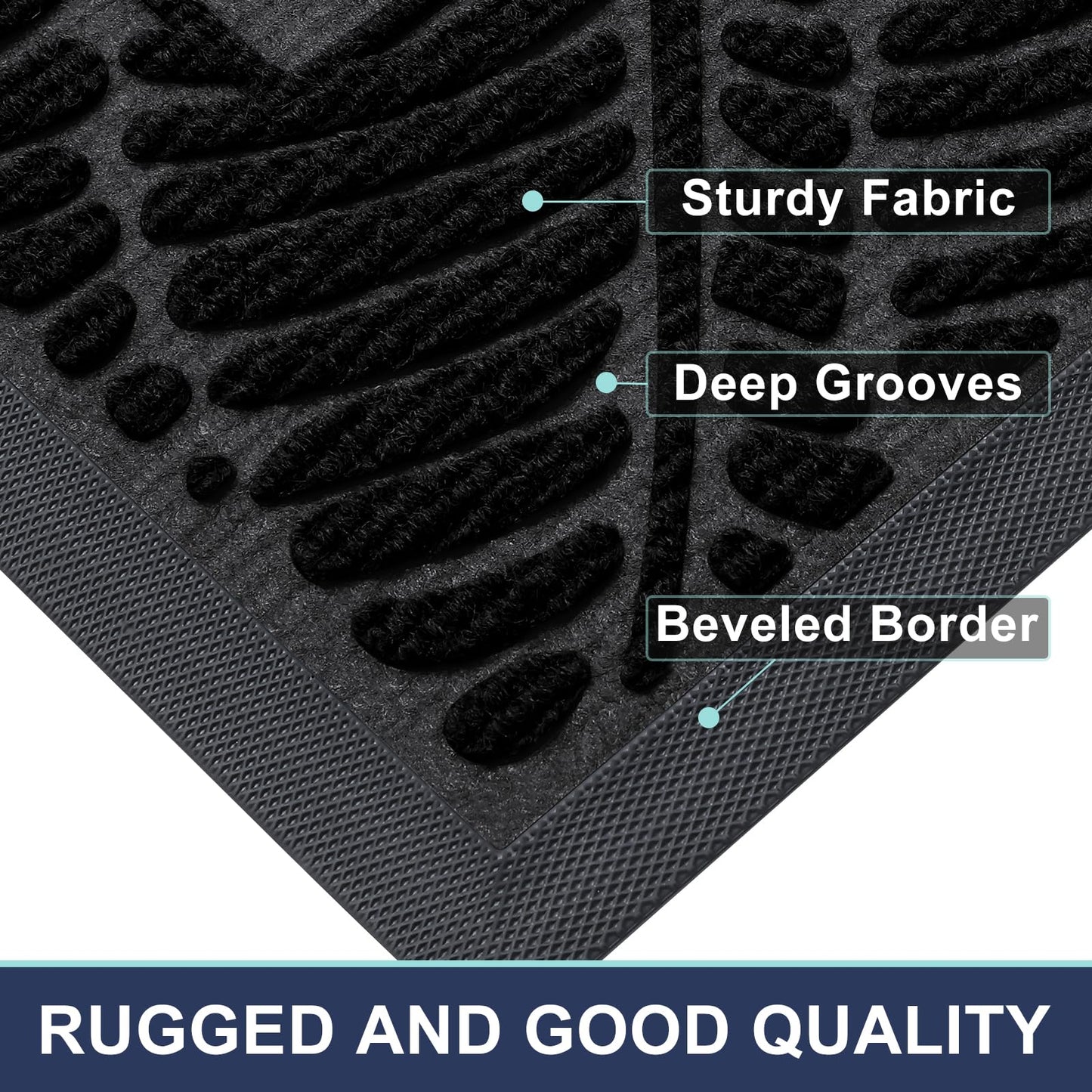 Smiry Welcome Mat Indoor Outdoor, All-Season Waterproof Front Door Mat, Sturdy Natural Rubber Doormat, Non-Slip, Easy Clean, Low Profile Dirt Trapper for Porch Patio Entrance, 29.5x17, Black