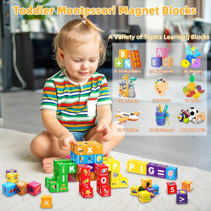 Magnetic Blocks for Toddlers 1-3, 1.4 inch Large Building Blocks Number ABC Learning Toys for 1 2 3 4 5+ Year Old Boys Girls Educational Montessori Toys for Preschool Activities 36PCS STEM Magnet Cube